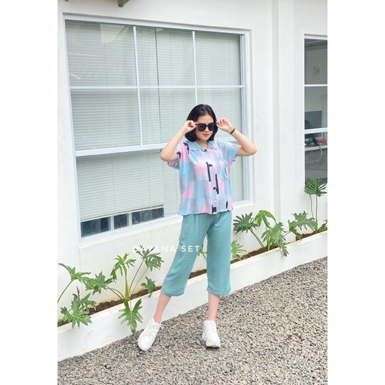 setelan celana 7/8 /dayana set/setelan atas motif bawah polos/COD-i