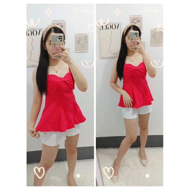 PRELOVED. KOREAN BOW RIBBON TOP PINK FUSCHIA