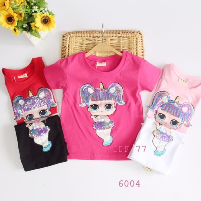 baju kaos anak cewek sequin  LOL  lampu led nyala t shirt 