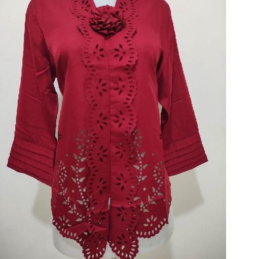 ✺ Atasan Kebaya Encim Modern Warna Merah Maroon / Kebaya Wisuda Elegan / Kebaya Moderen Merah Marun 