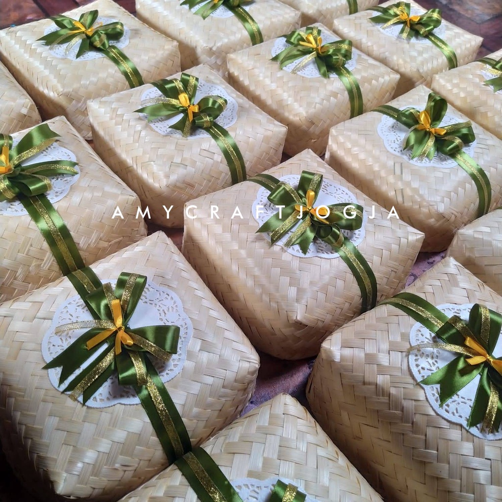 besek murah Besek Bambu Pita Blicing 22 x 22 x 8 cm/Anyaman Bambu Murah/Besek Makanan/Sepasang