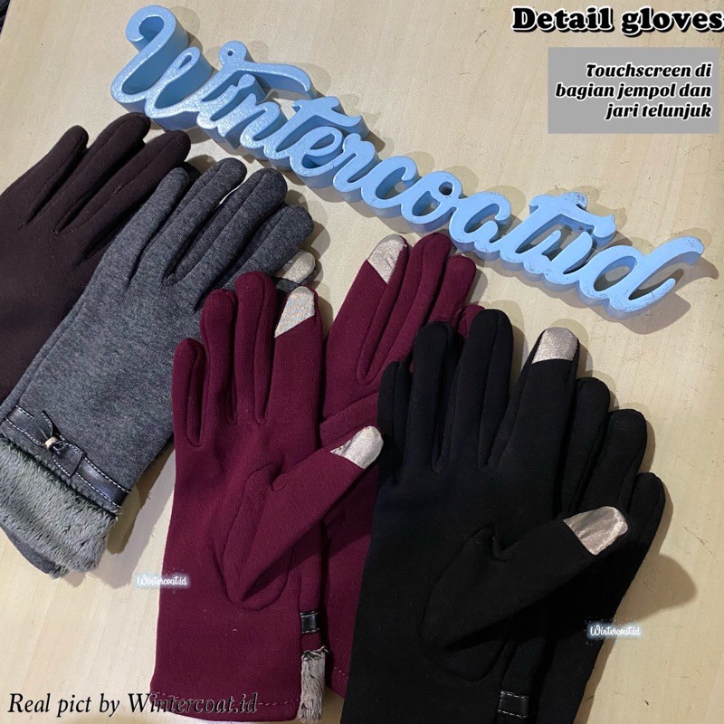Sarung tangan musim dingin cewek wanita import Korea winter gloves women hangat touch screen pita