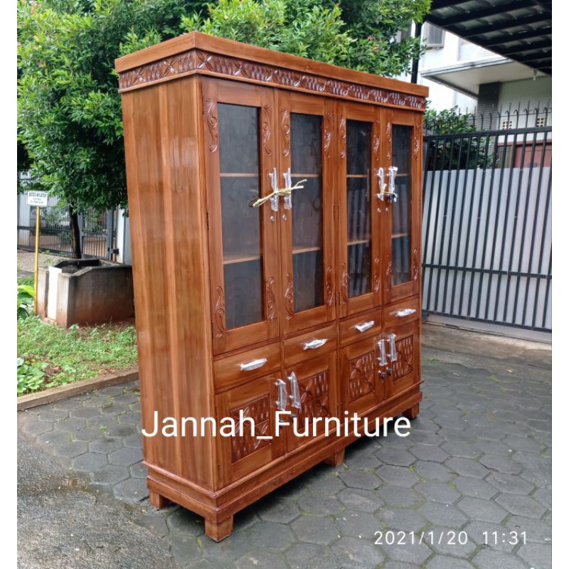 lemari pajangan jati rak buku jati Pintu 4