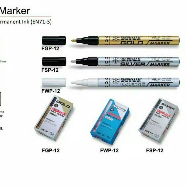

Best FYW41 Spidol Snowman Permanen Marker Fine Tip Gold FGP-12 Silver FSP-12 White FWP-12 FYW