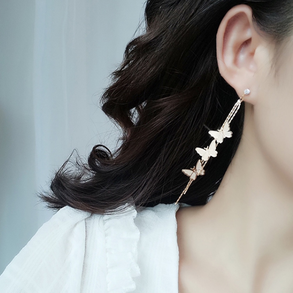 Hu Hu Hu Hu Hu Alat Bantu Pasang Kacamata♡ Anting Tusuk Gantung Panjang Wanita Desain Kupukupurumbai Rantai Hias Berlian Imitasi Untuk Hadiah
