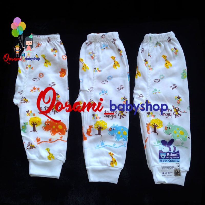 RIFANI 3 pcs Celana Putih Panjang Bayi Motif Uk S, M, L, XL SNI