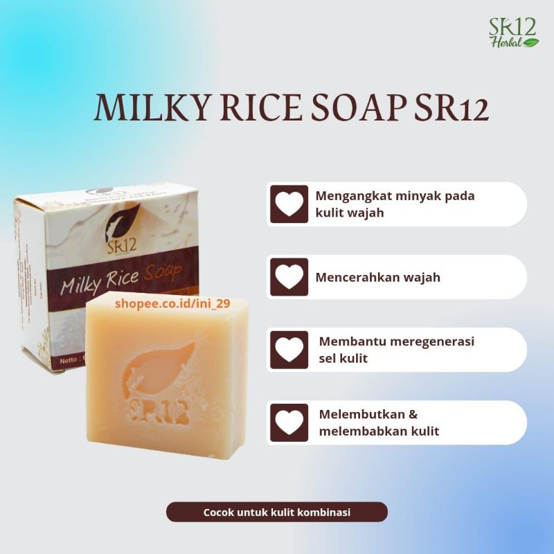 MILKY RICE SOAP SR12 - SABUN MUKA PENCERAH WAJAH KULIT KOMBINASI