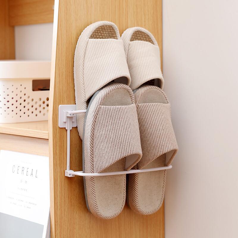 Simple Style Wall-mounted Foldable Shoe Storage Rack Home Paste Space-saving Slippers Shelf Bathroom Shoe Organizer