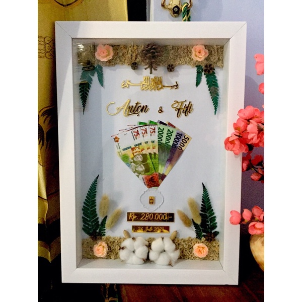 Mahar ukuran 45x30 frame putih polos