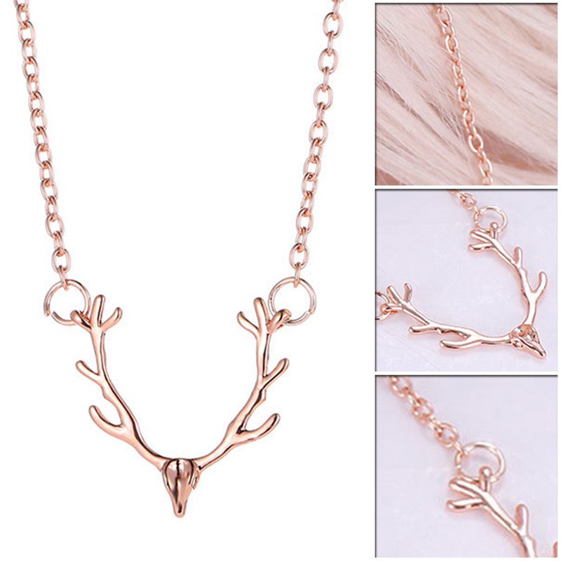 Women Tiny Cute Deer Horn Necklace Simple Elegant Horn Necklace Pendant Jewelry