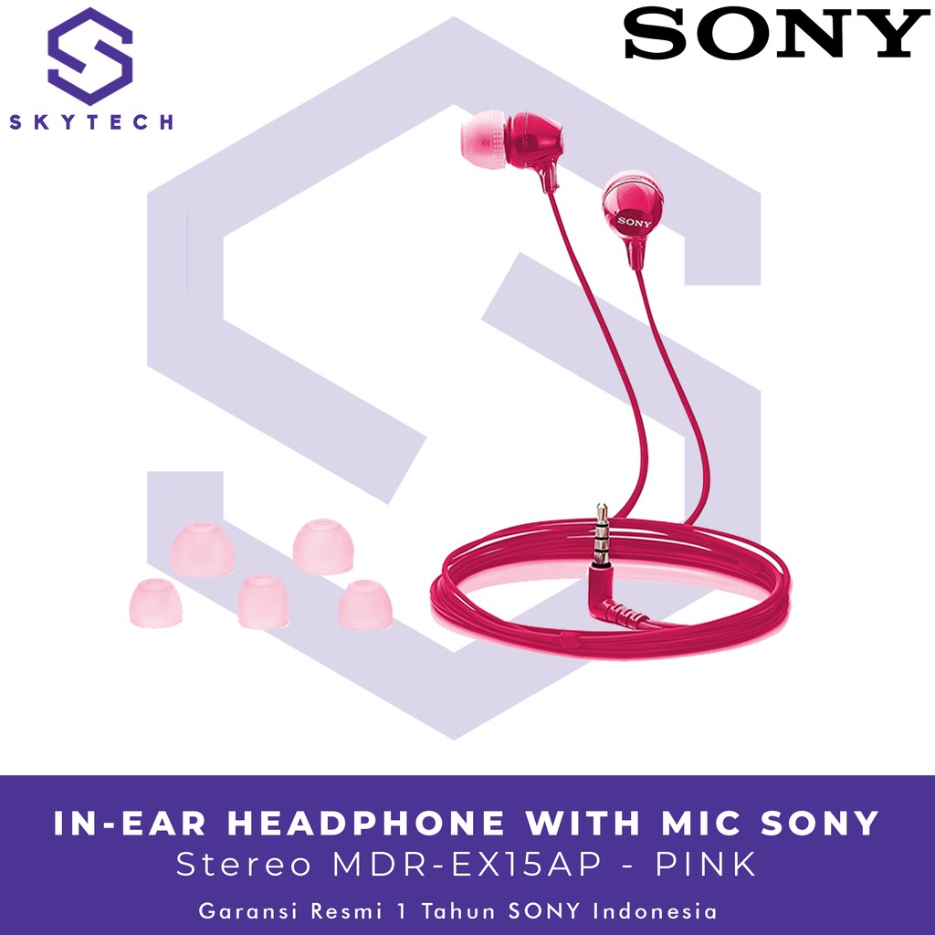 EARPHONE SONY MDR EX15AP WITH MIC PINK ORIGINAL GARANSI RESMI