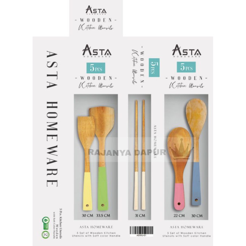 Spatula kayu - Sutil kayu entong set asta - sutil kayu set asta 5pcs - wooden utensil