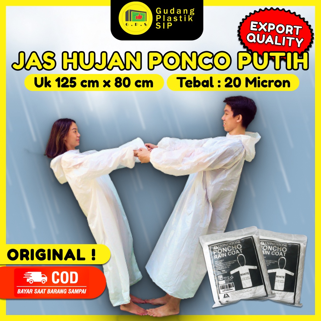 Jas Hujan Plastik Ponco Warna PUTIH Export Quality / Tebal &amp; Murah