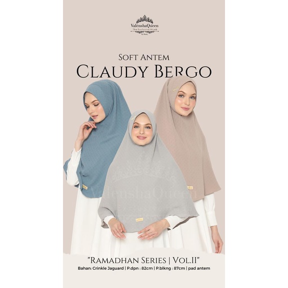 CLAUDY BERGO ORIGINAL VALENSHA QUEEN KHIMAR CLAUDY BAHAN CRINKLE HIJAB SYARI MODEL CLAUDY BY VALENSH