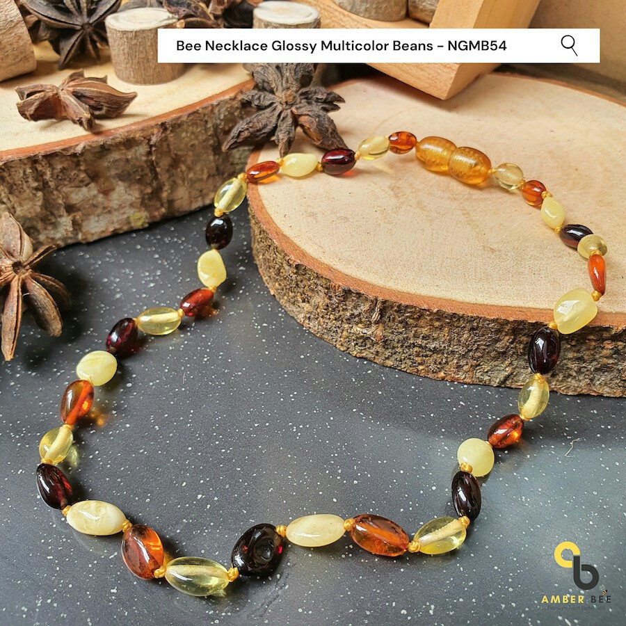 Set Kalung Bayi &amp; Anak Tumbuh Gigi Amber Lithuania Multicolor Beans 30-35cm SNGMB7597 Amber Bee