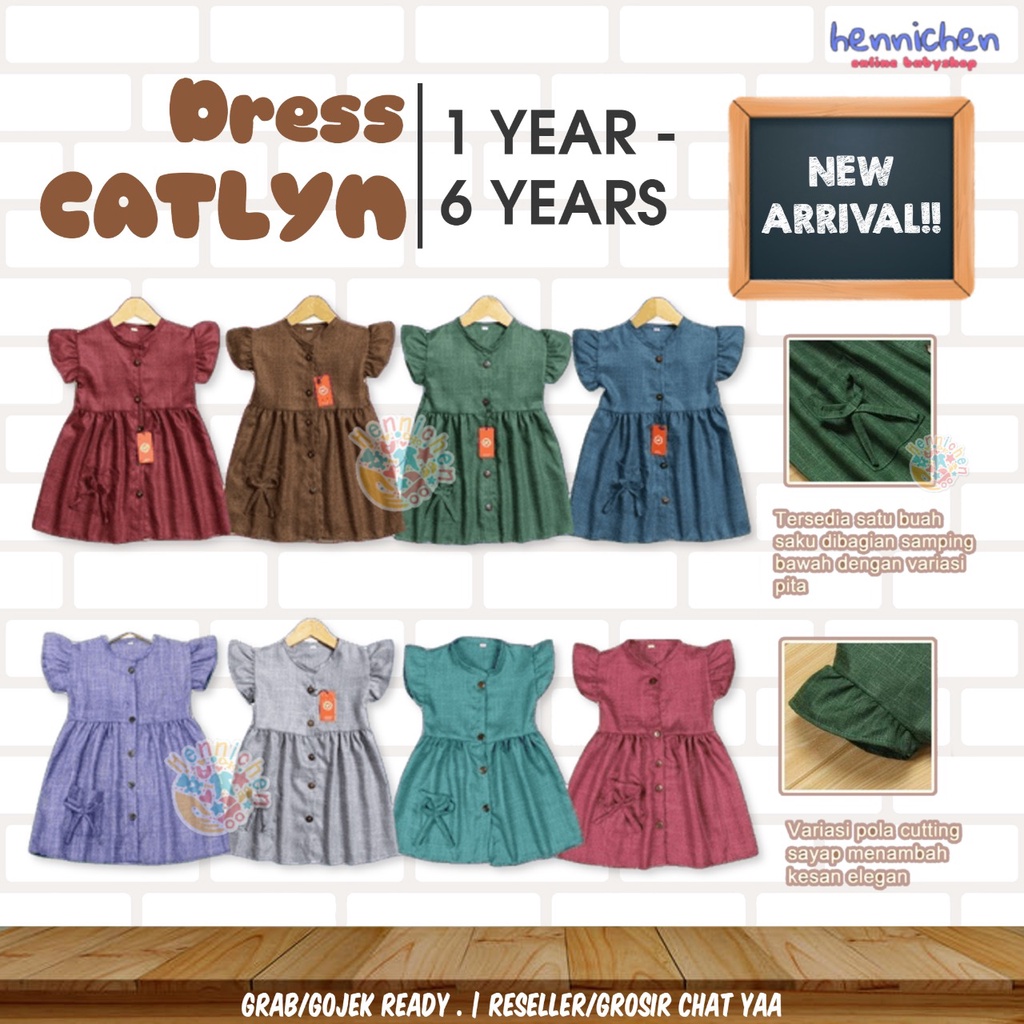 DRESS ANAK BAHAN LINEN TERUSAN ANAK DRESS CATLYN BAHAN PREMIUM 1-6 TAHUN OVIKIDS