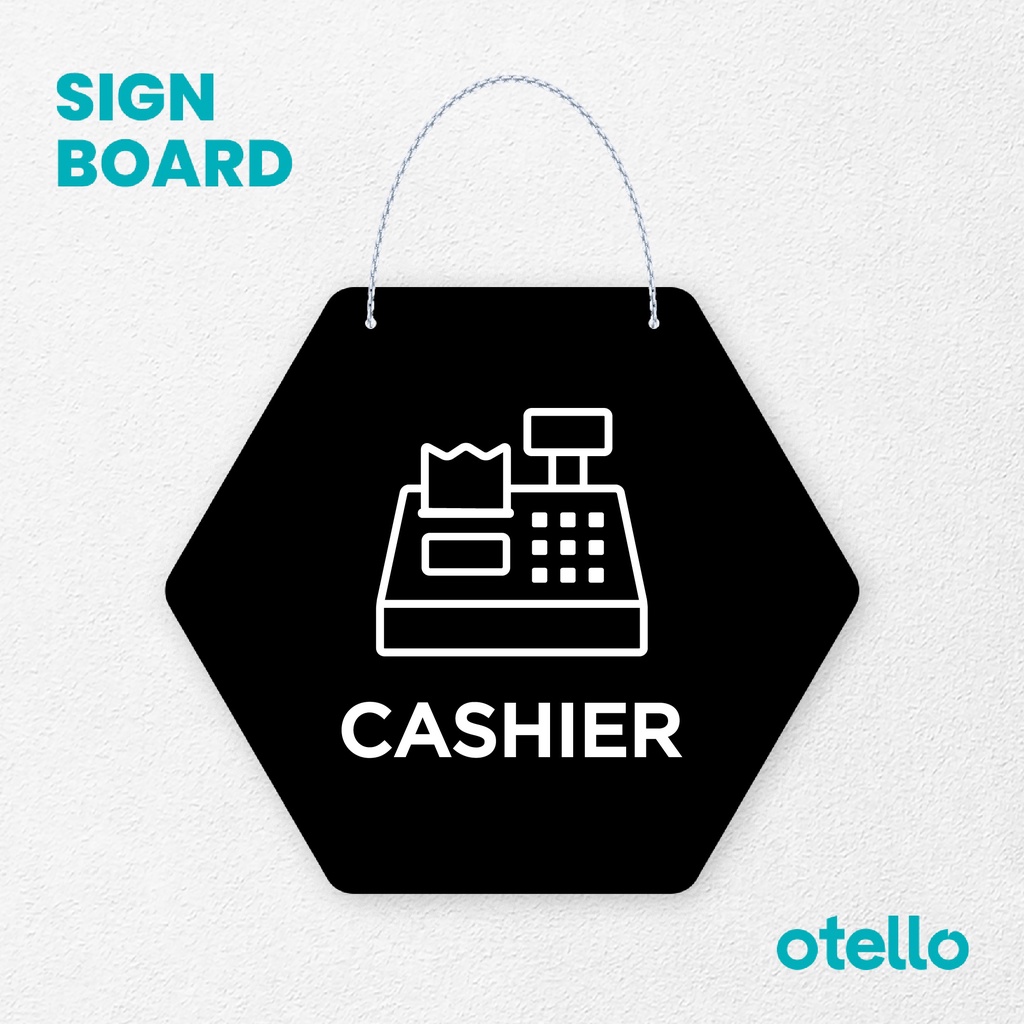 Otello Sign Cashier Signage Board Acrylic Papan Gantung Label Akrilik Rantai Petunjuk Toko Modern Minimalist Kafe Restoran Kantor Gedung Cafe