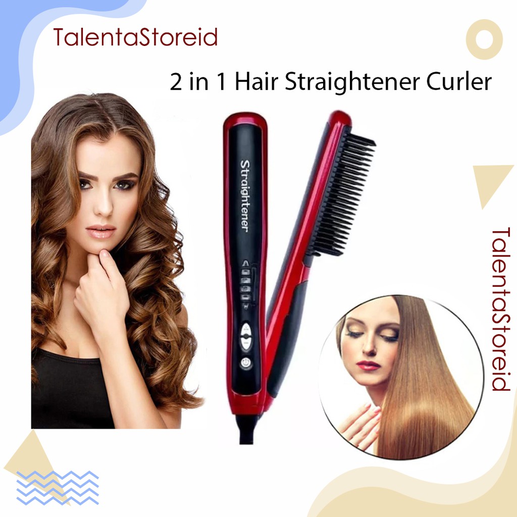 Catok 2in1 Fast Hair Straightener &amp; Curly Catok Sisir Pelurus dan Keriting Rambut dengan Temperatur Suhu