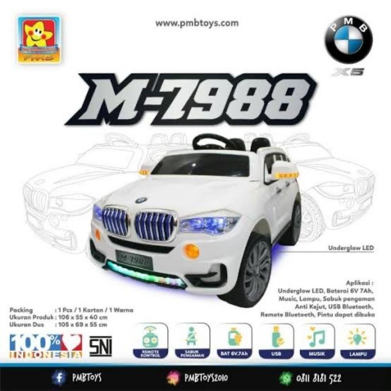 Mobil Aki Baterai Mainan Anak PMB BMW M-7988 (Daerah Medan bisa pengiriman pakai GRAB/GOJEK)