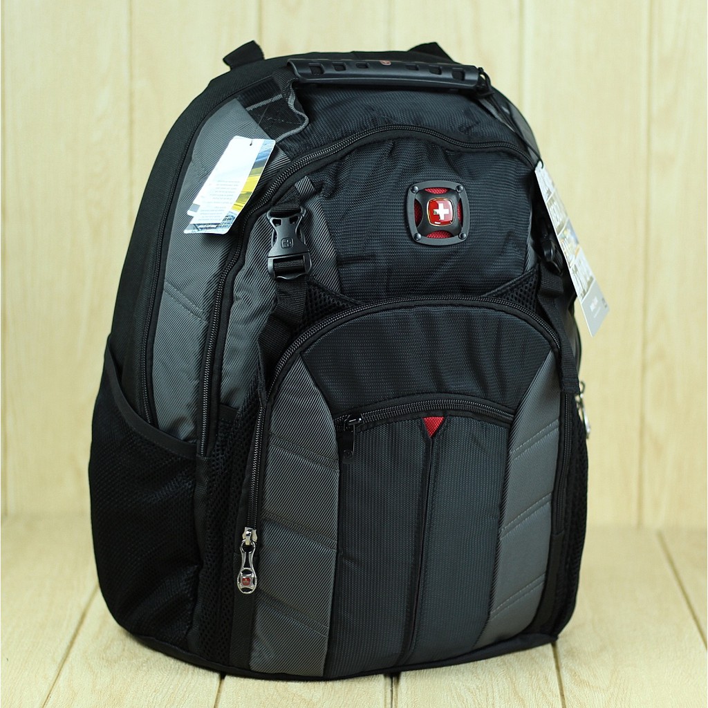 Tas Gendong Pria Premium Swissgear Hitam Abu Back Pack Cowok Keren