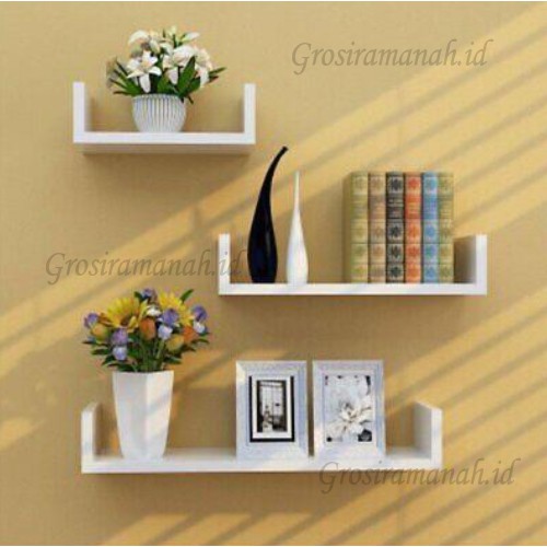 Grosiramanah - FLOATING SHELF U Ambalan Dinding Rak Gantung Melayang serbaguna dekorasi rumah