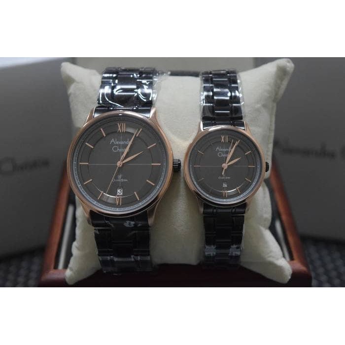 JAM TANGAN COUPLE ALEXANDRE CHRISTIE ORIGINAL AC 8505 BLACK ROSE