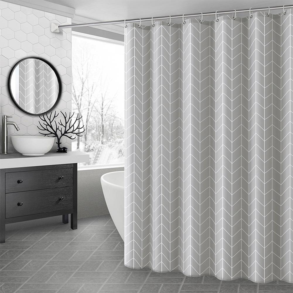 Grey Striped Bathroom Curtain Hooks Curtain Thicken Hanging