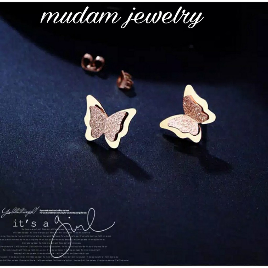 Anting Titanium Model Kupu-Kupu Tersedia Warna Rose Gold, Gold dan Silver