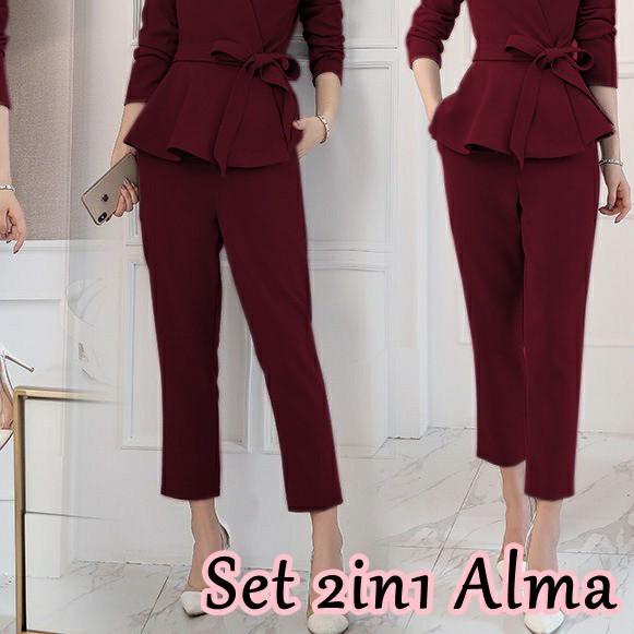 ❉ WSW - Baju set Baju Kerja Wanita Kantor Setelan 2in1 ALMA ➫