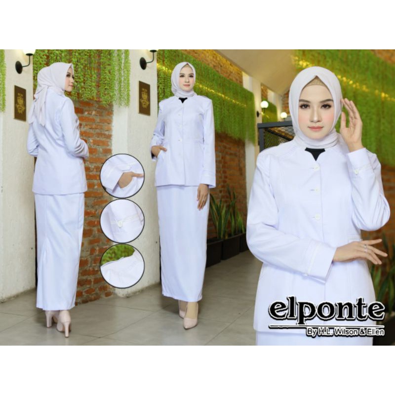 SERAGAM PERAWAT / BAJU DINAS PERAWAT PUTIH PUTIH BLAZER ELPONTE FREE HIJAB