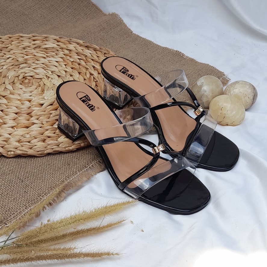 SW 99 Sandal Heels Kaca wanita 5 cm Ban 2 Tali Silang