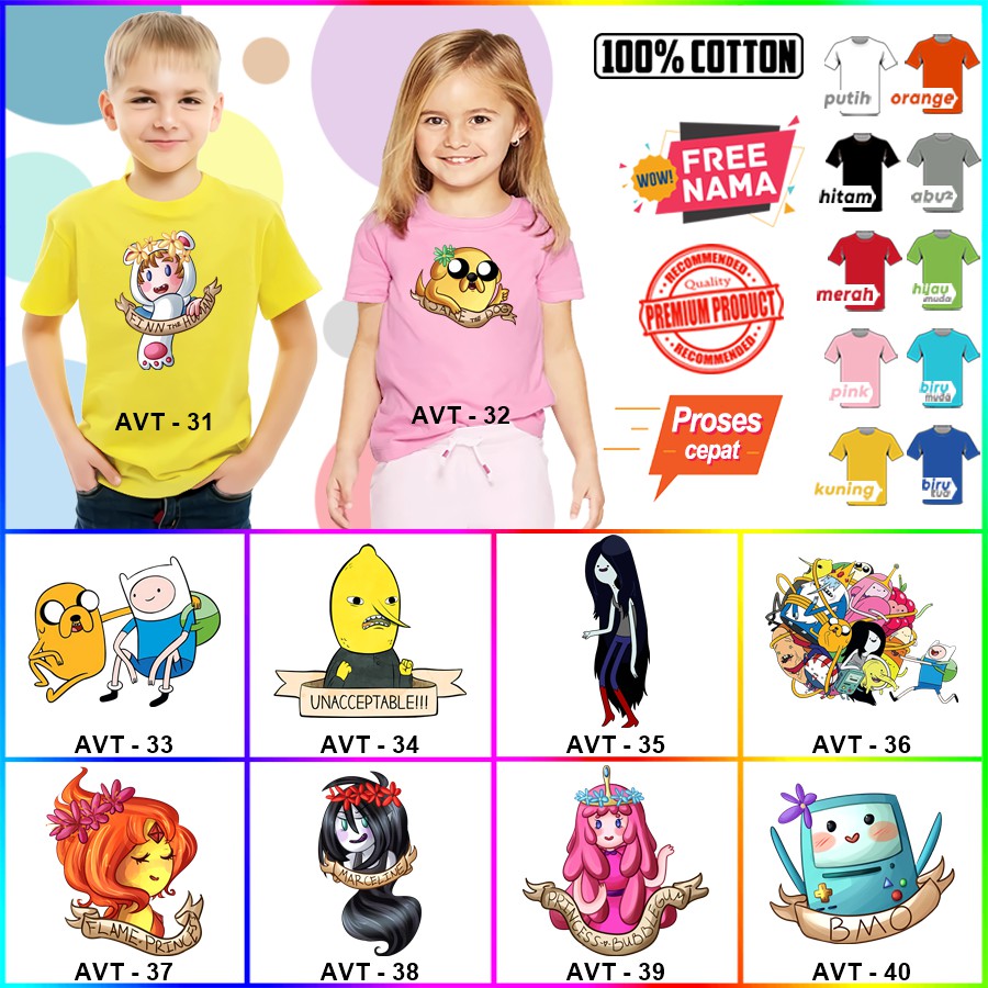 Baju Kaos ANAK DAN DEWASA ADVENTURE TIME COUPLE (FREE NAMA)