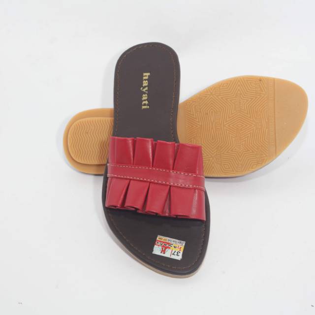 Hayati sandal  wanita slop anti slip karet  mentah merah  