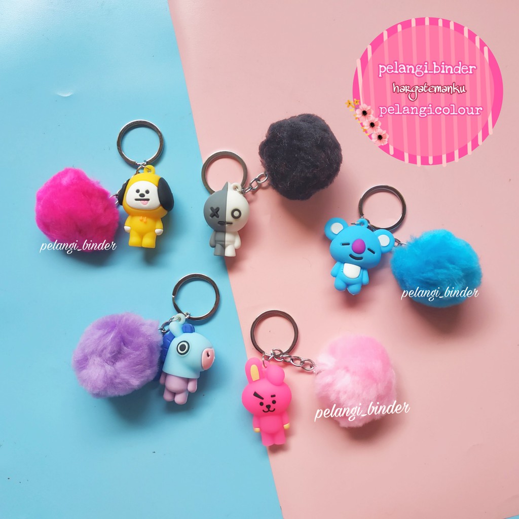 Gantungan kunci Bt21 bulu pompom