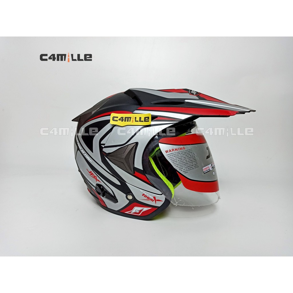 HELM JPX SUPERMOTO XTEAM BLACK DOFF SILVER DOUBLE VISOR HALF FACE CROSS TRAIL