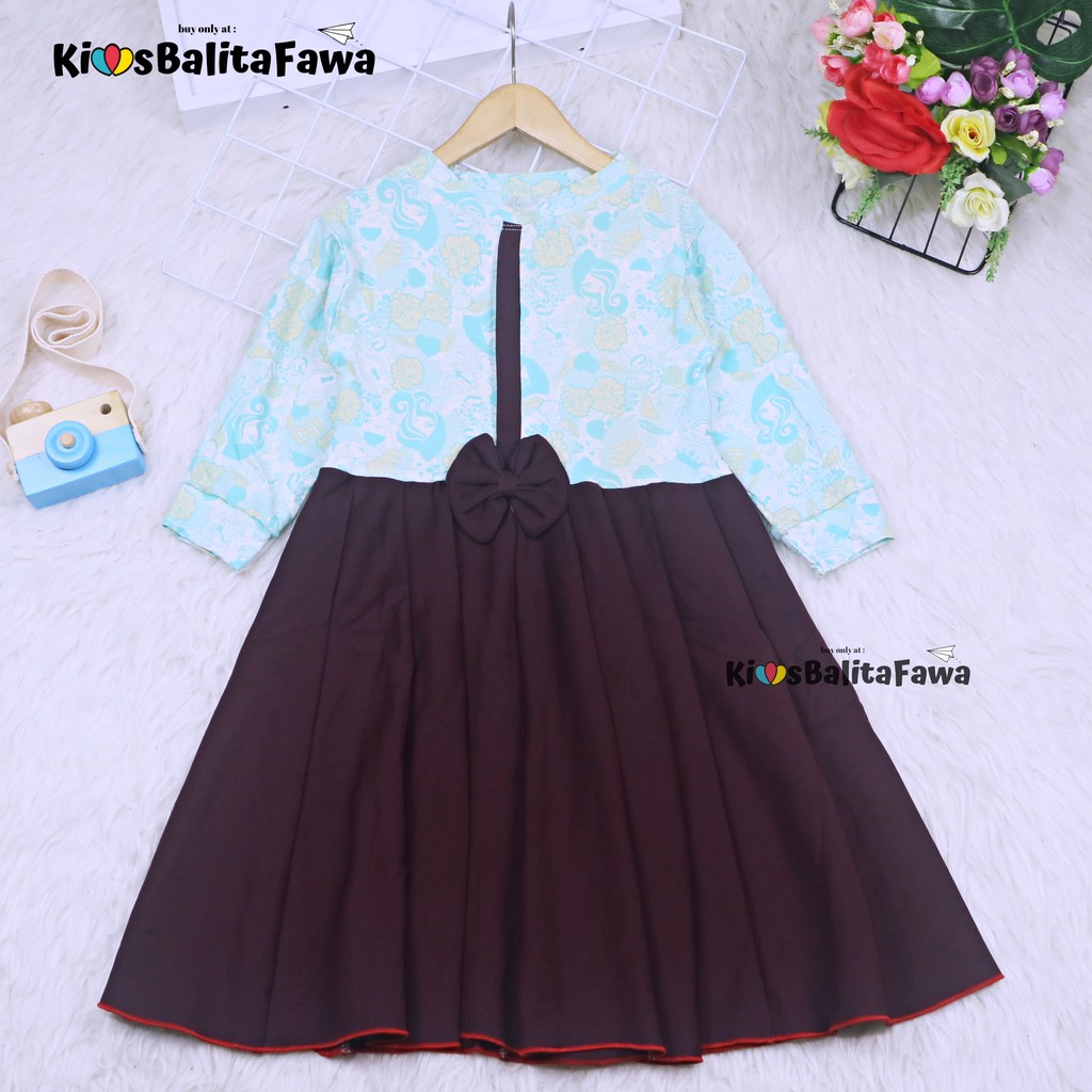 Dress Valencia uk 7-8 Tahun / Dres Anak Lengan Panjang Baju Anak Perempuan Motif Adem Fashion Kids