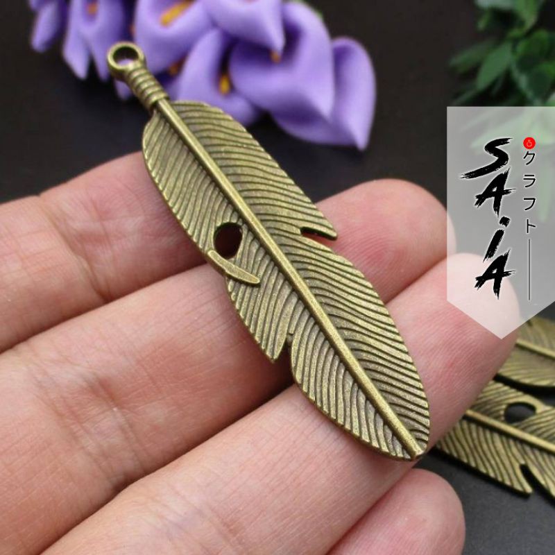 Charm feather bandul bulu daun bronze silver aksesoris membuat kerajinan kalung DIY | SAIA CRAFT