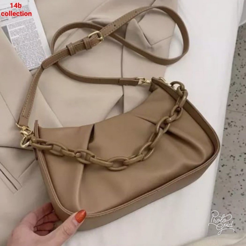 tas selempang wanita kulit tas kulit top handle rantai retro chain bags tas kondangan simple elegant