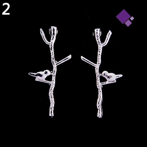 Anting Stud Desain Cabang Pohon Burung Bahan Alloy Untuk Wanita