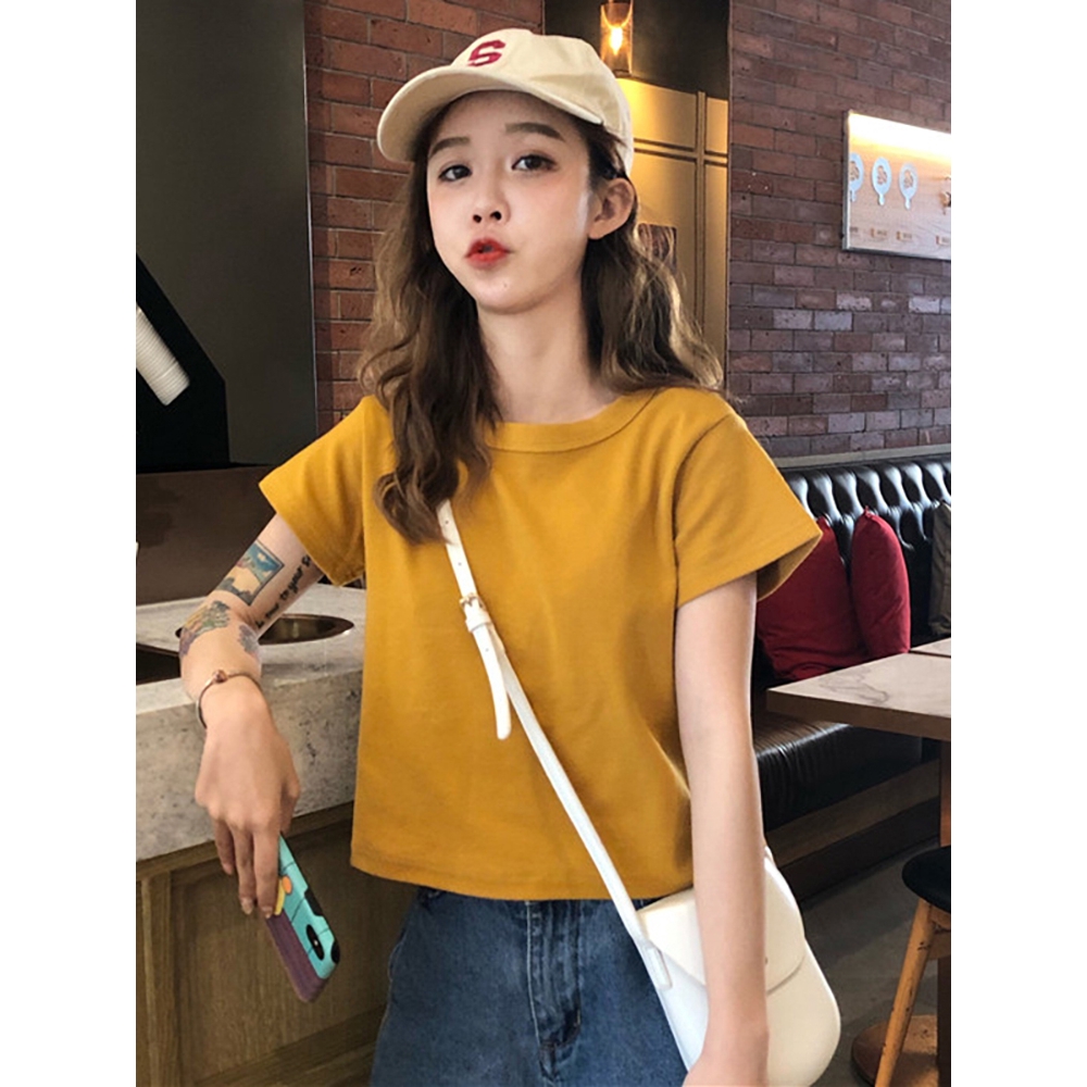 Kaos T Shirt Wanita Lengan Pendek Model Slim Versi Korea Warna