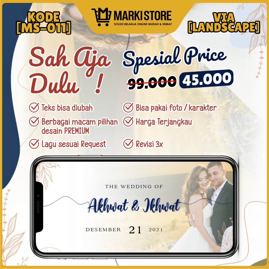 UNDANGAN DIGITAL PERNIKAHAN VIDEO MODERN ELEGAN ISLAMI JAWA MURAH WEDDING INVITATION KODE MS-011