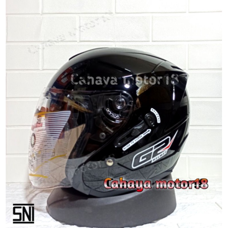 HELM G2 OPTIMAX SOLID BLACK/HITAM|HALF FACE DOUBEL VISOR