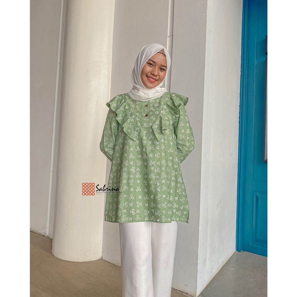 Marcie Blouse Atasan Batik Kerja Kantor Wanita Cap Pastel Kekinian Modern Modis Kekinian