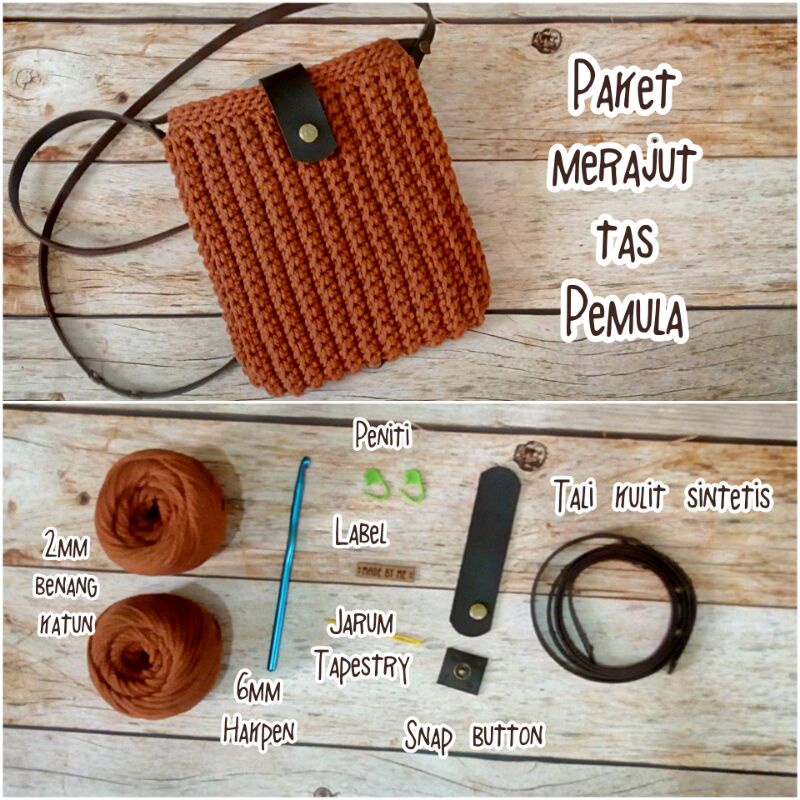 DIY crochet kit Paket Merajut Tas DIY Lengkap dengan Benang dan Alat Rajut untuk Pemula Paket Meraju