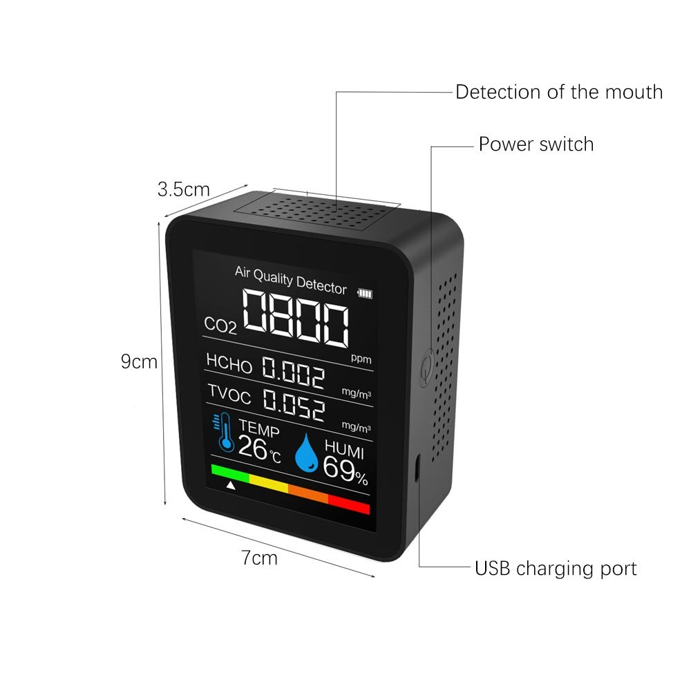 Air Quality Monitor Kualitas Udara CO2 HCHO TVOC Temperature Humidity Detector Tester