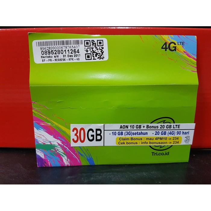 PERDANA THREE AON LTE 10 GB + BONUS 20 GB LTE ( JARINGAN 4G )