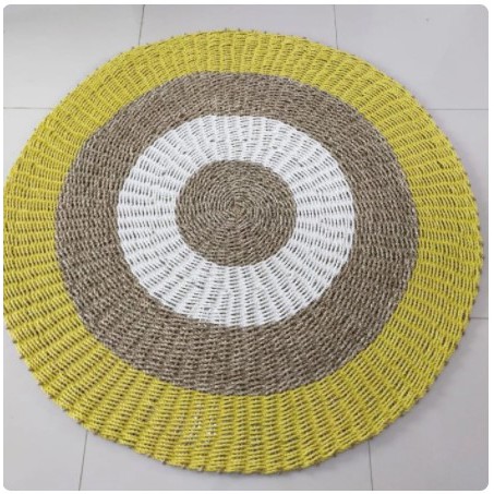 Rug Seagrass 120 cm kuning kombinasi / Tikar / Karpet bulat anyaman