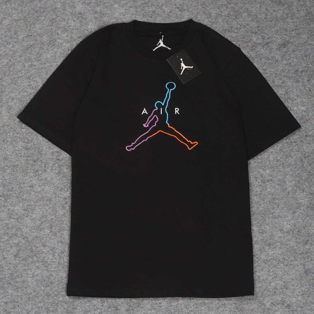 KAOS T-SHIRT AIR JORDAN RAINBOW BORDIR CASUAL HYPEBEAST PREMIUM HITAM TERMURAH