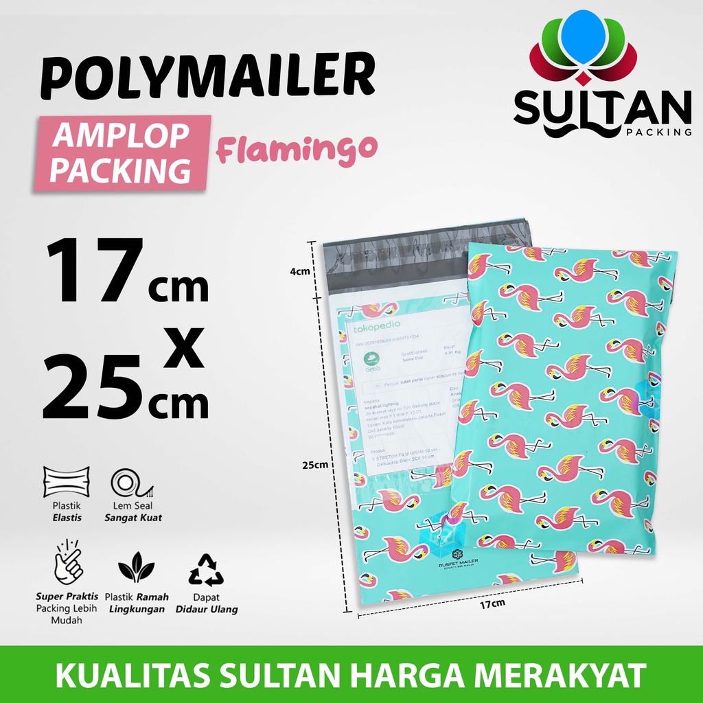 

Polymailer Polimailer 17cm x 25cm Amplop Plastik Packing Motif Flamingo Rusfet Satuan