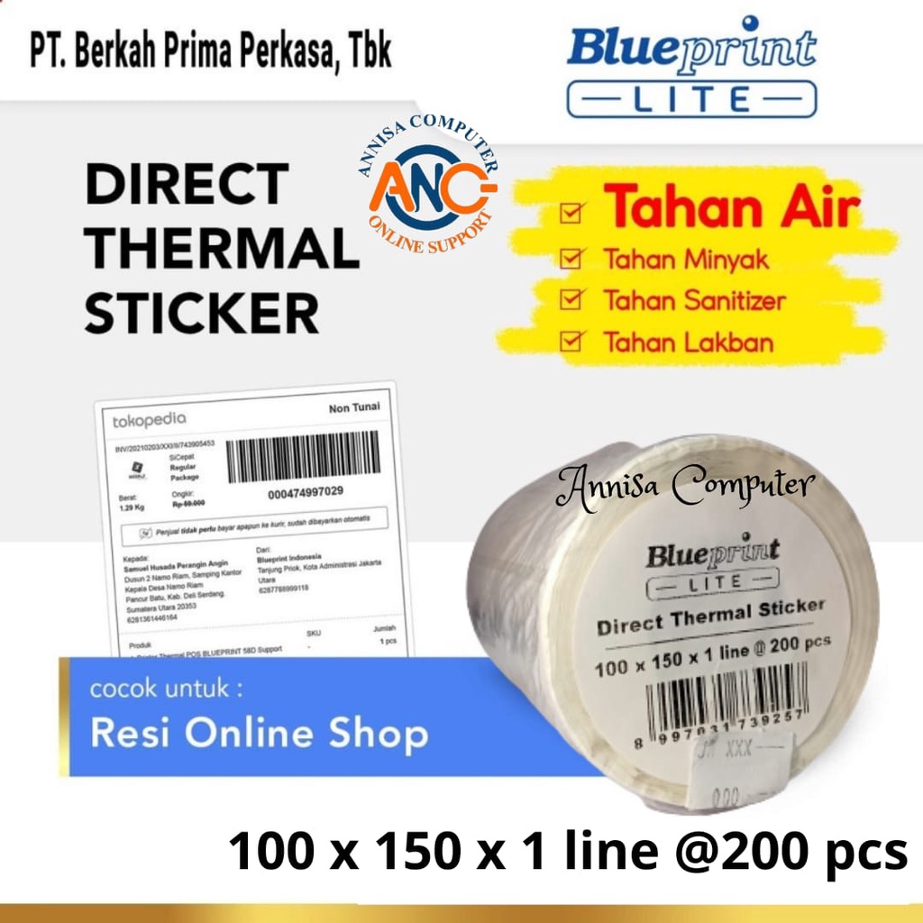 

Direct Thermal Sticker Label BLUEPRINT Lite 100 x 150 x 1 Line 200Pcs